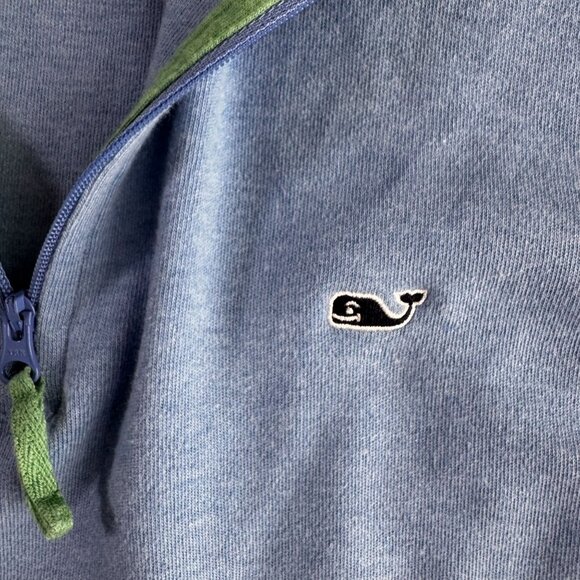 Vineyard Vines Quarter Zip Sweater Mens L Light Blue Logo Contrasting Collar - Picture 4 of 5